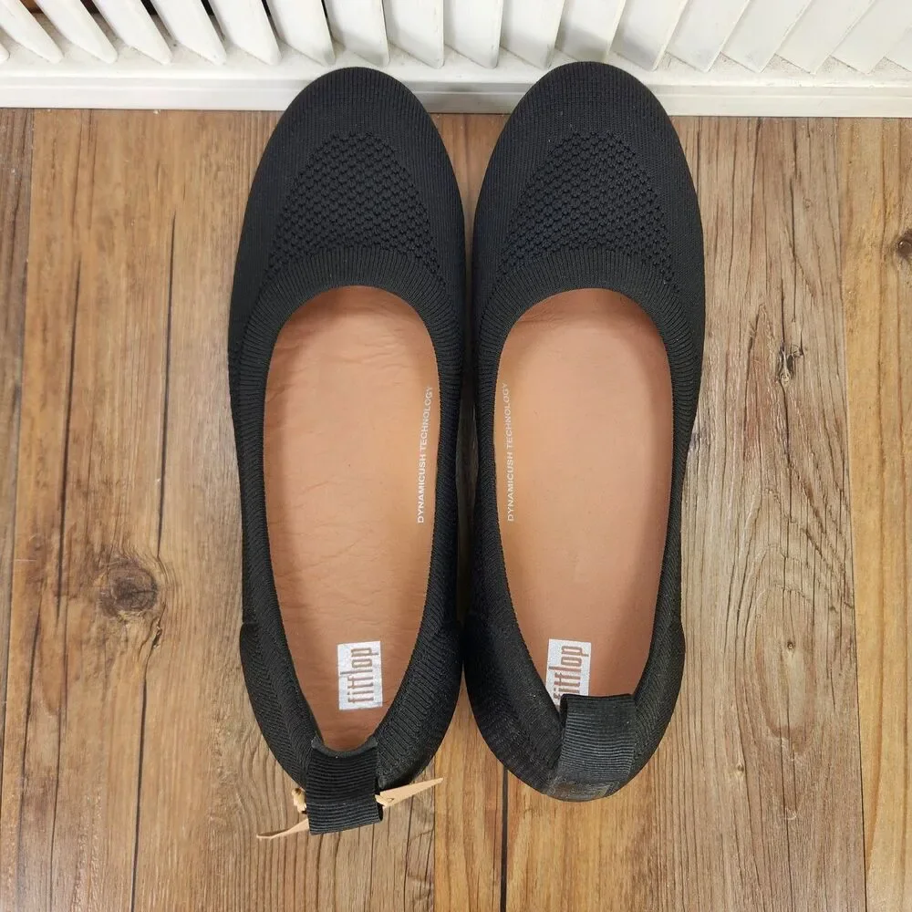 Fitflop Allegro Knit Ballet Flats Womens Size 11 Black Low Slip On Comfort Shoes